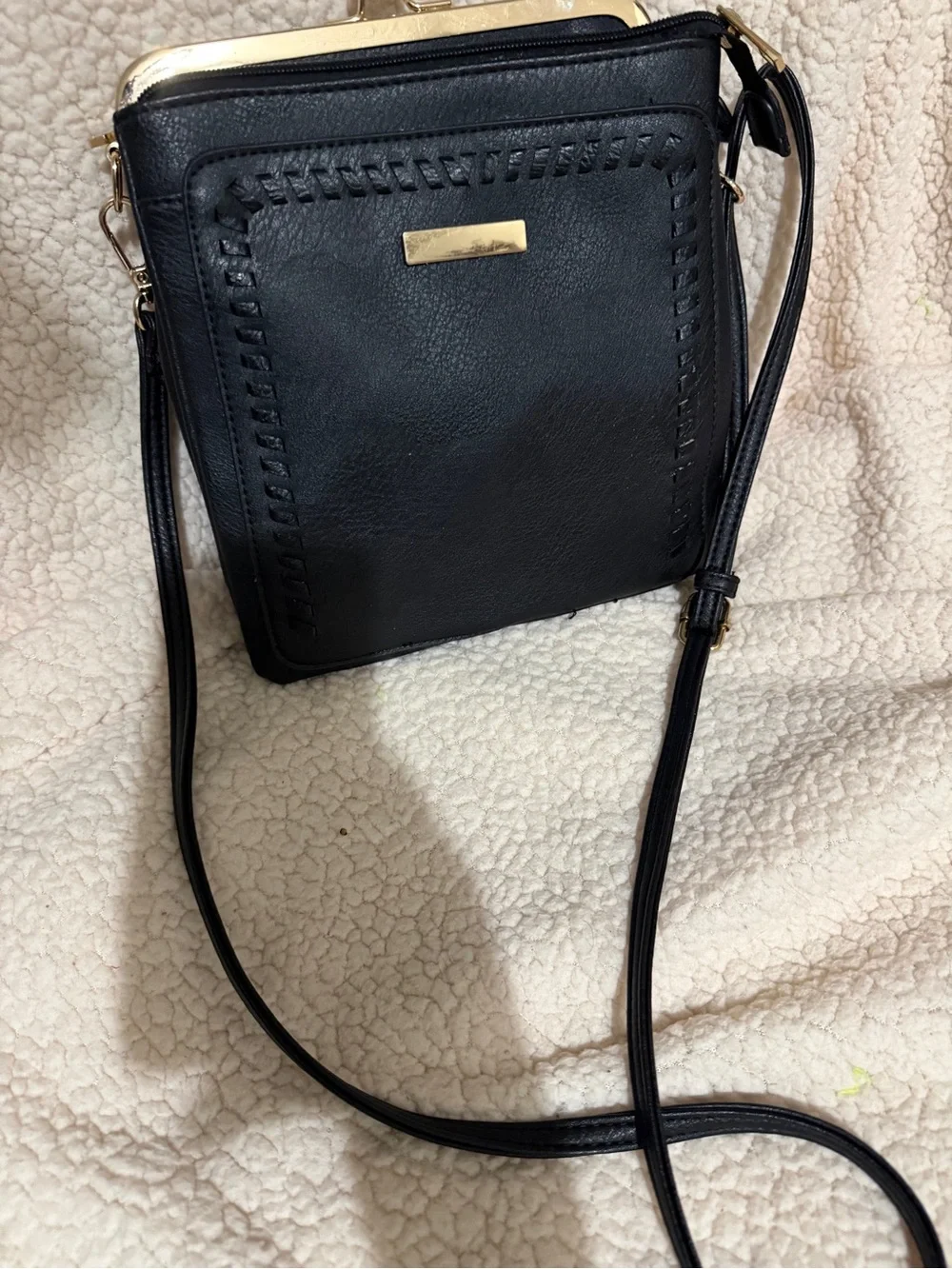Vintage Black Crossbody Bag with Gold Plate